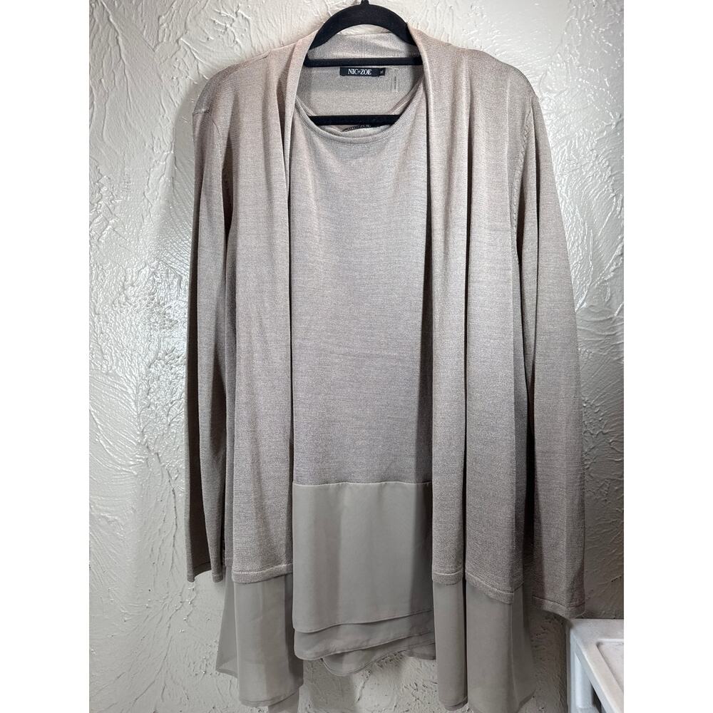 Nic + Zoe Long Silk Blend Cardigan & Tank Two-Piece‎ Set Tan Womens Size XL